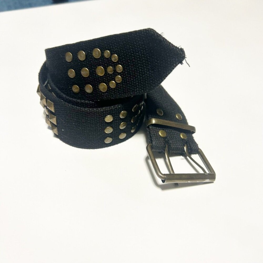 Brown Unisex Metal Studded Moto Biker Belt Canvas Bronze Studs Grunge Wide Rivet - Picture 3 of 9